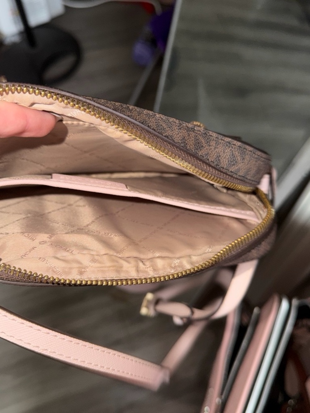 Michael Kors Pink and Brown Signature Crossbody